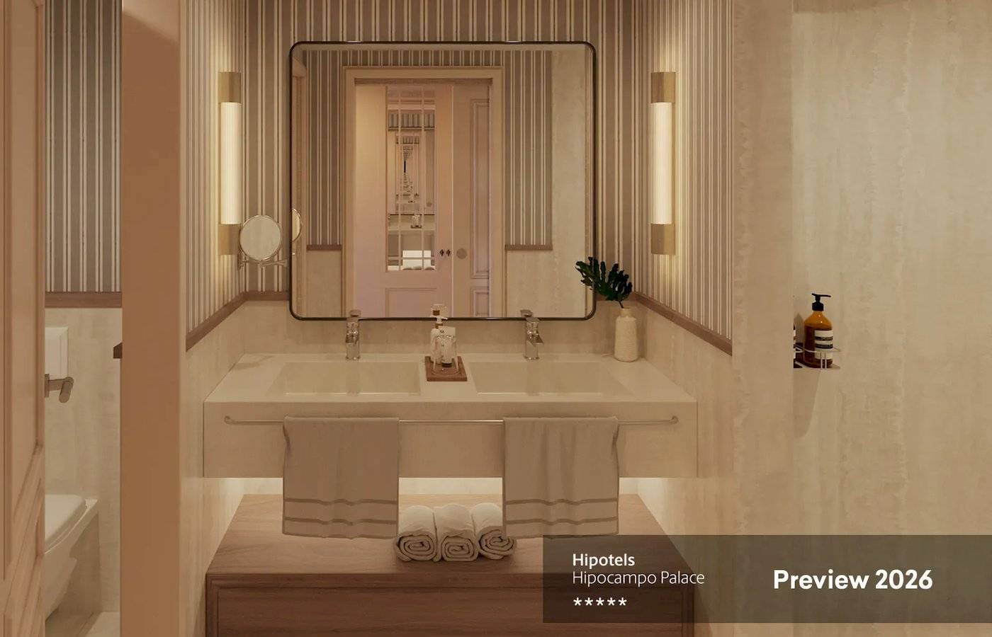 Hipotels Hipocampo Palace Schlafzimmer mit Balkon, Fernseher und Wohnzimmer