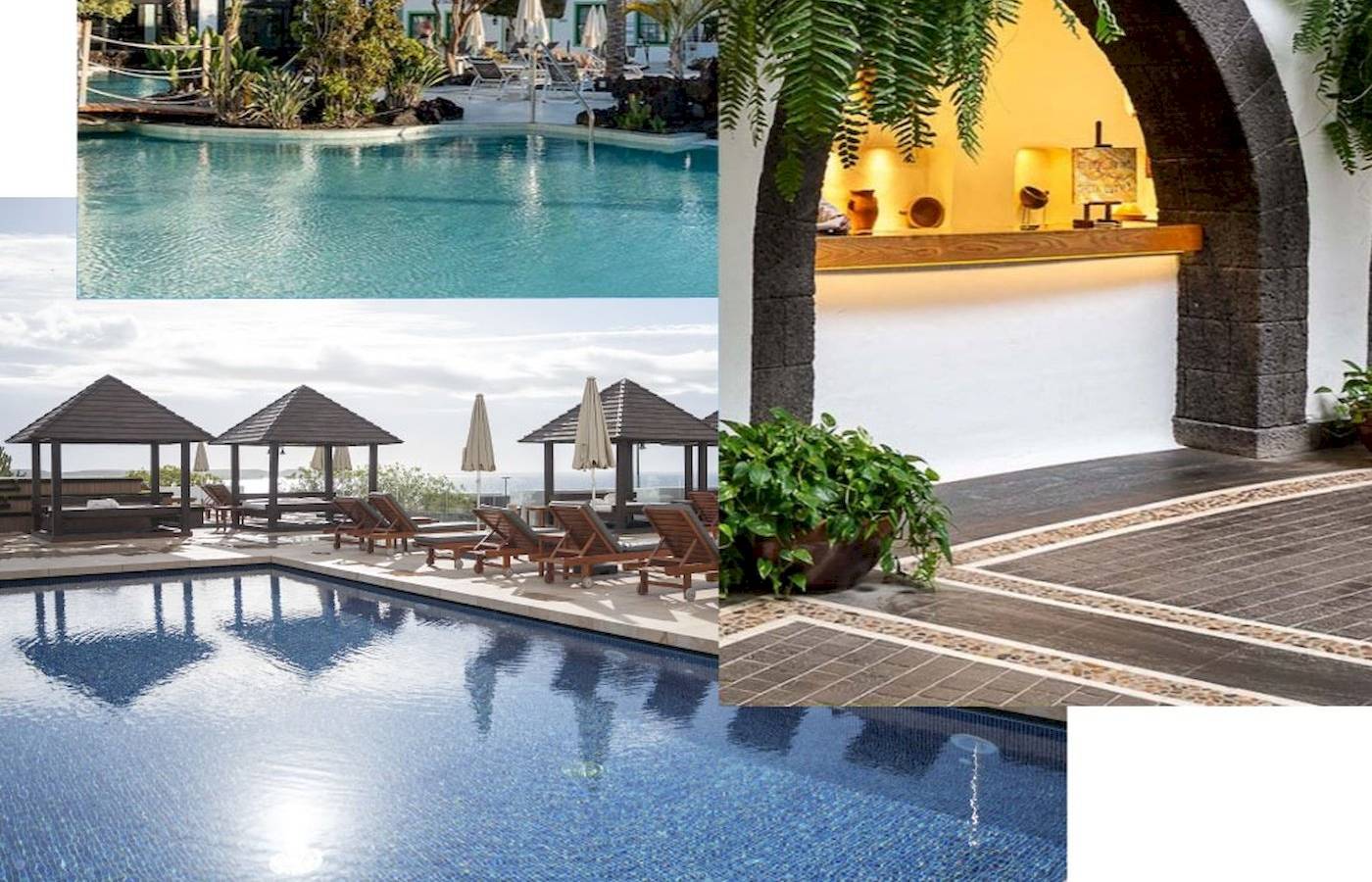 Livvo Volcan Lanzarote Hotel zeigt Pool, Terrassen und Gebäude.