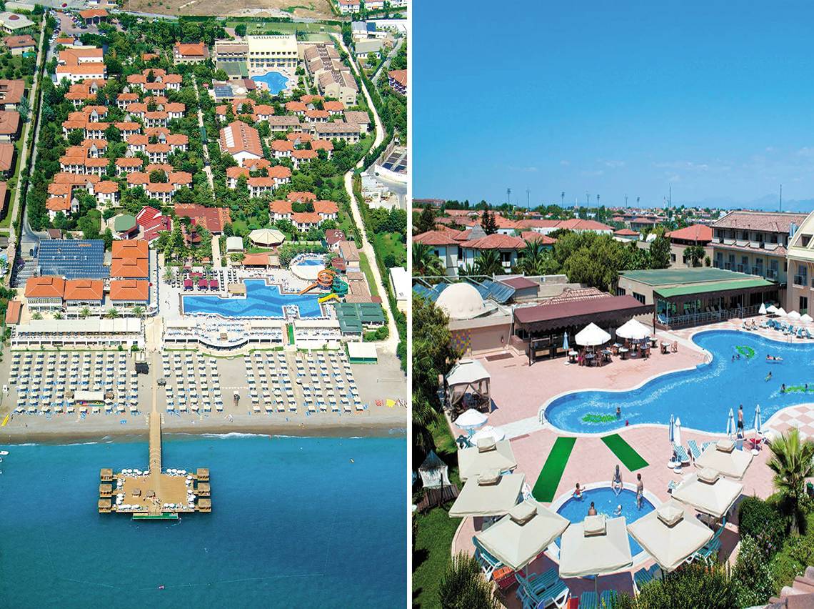 Luftbild des Club Nena Hotels mit Pool und Strandbereich