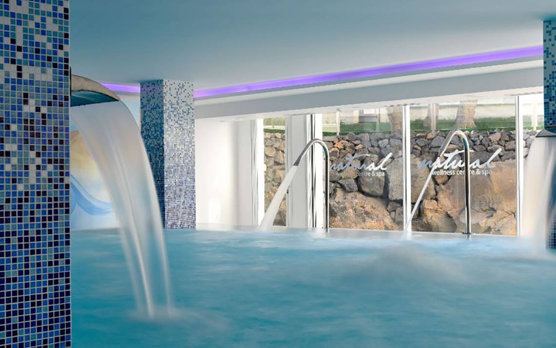 Wellnessbereich des Alexandre Hotel Troya mit Wasserbecken und Steinwand.