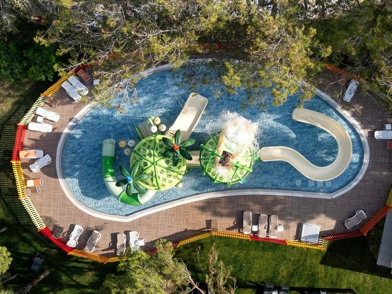 Luftaufnahme der Wasserrutsche im Megasaray Resort Side
