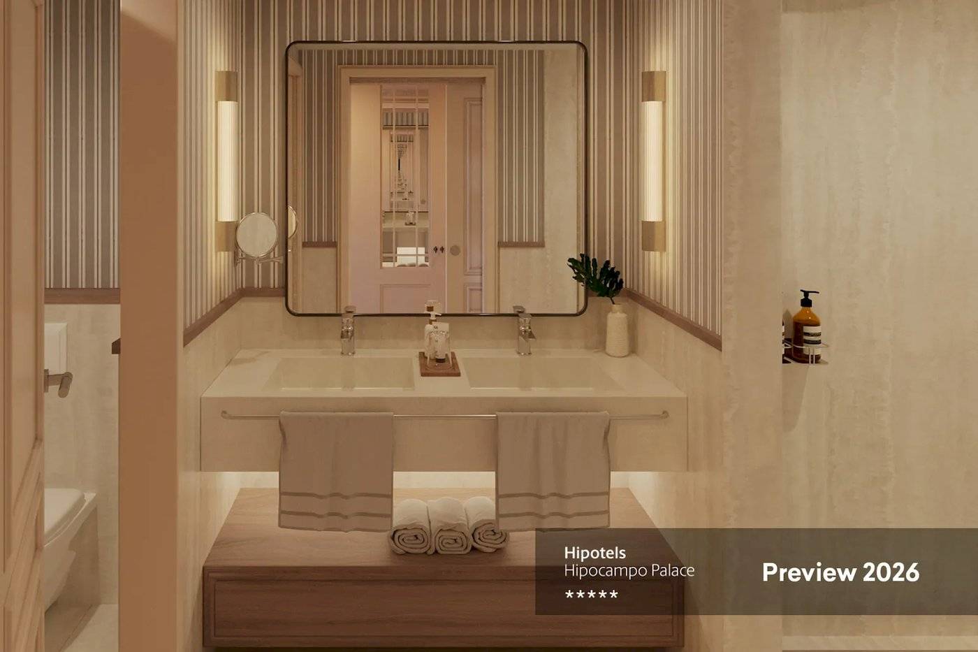 Hipotels Hipocampo Palace Schlafzimmer mit Balkon, Fernseher und Wohnzimmer