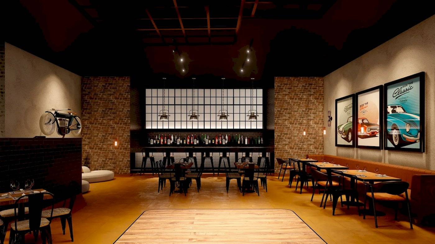 Innenansicht der Bar im Sunscape Dominicus La Romana Hotel mit klassischen Autos an der Wand