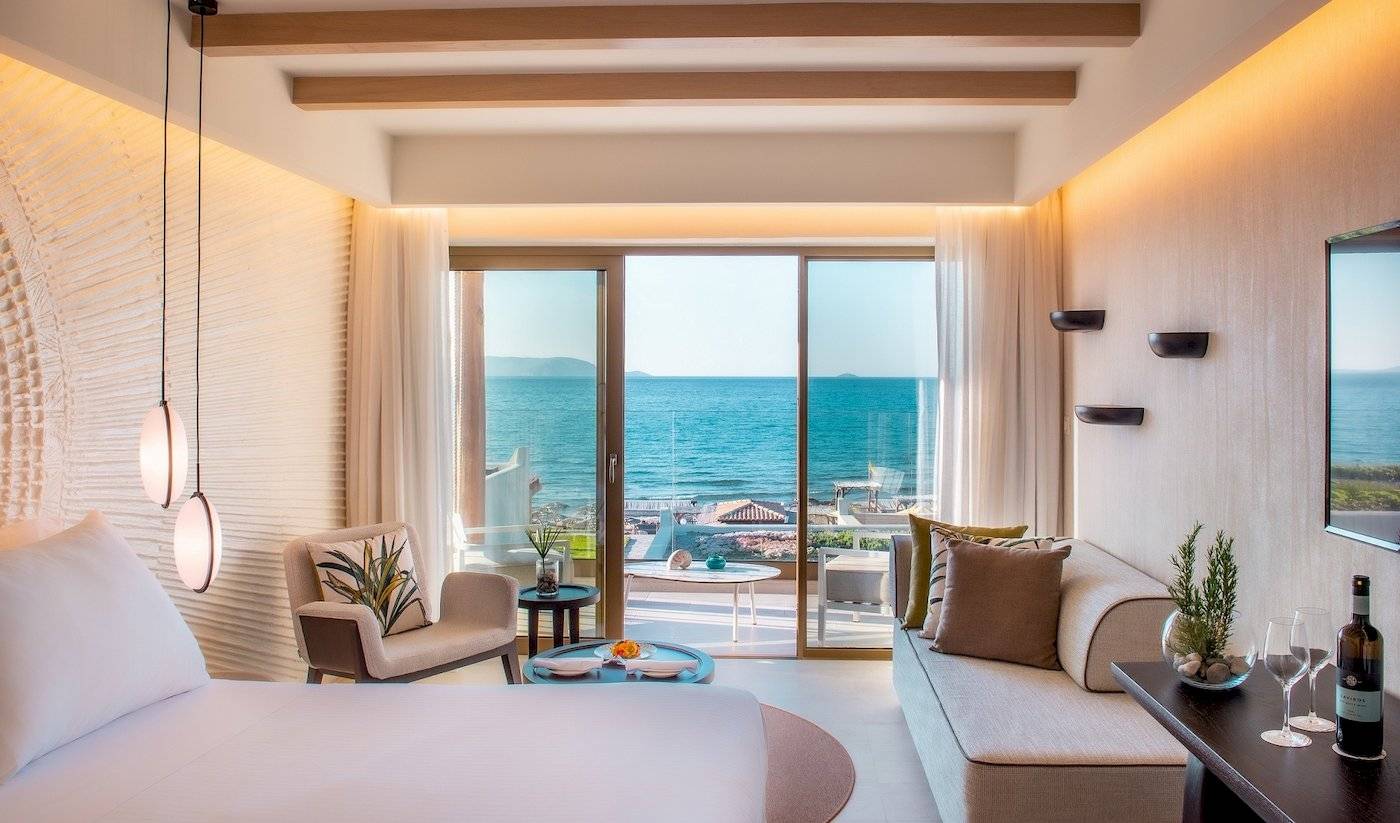 Mitsis Selection Rinela Hotel Zimmer mit Meerblick und Terrasse