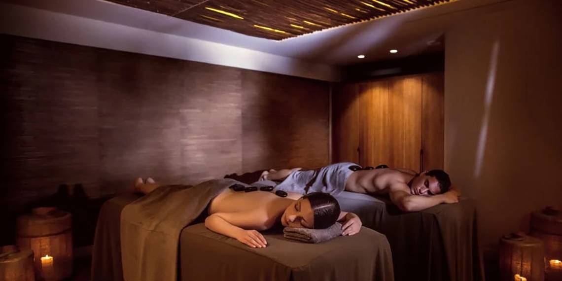 Massage Behandlung im Alion Beach Hotel mit zwei Gästen auf Liegen.