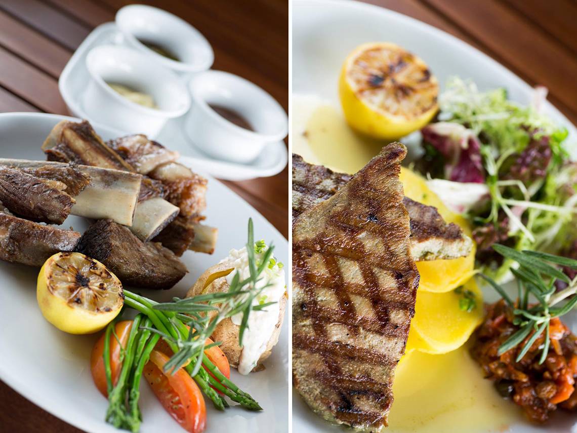 Grillgericht mit Gemüse und Kartoffelbrei im Hotel Kuramathi Maldives