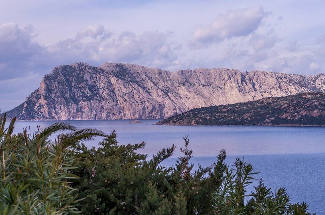 Aussicht auf Berg und Meer vom Hotel Ollastu Resort