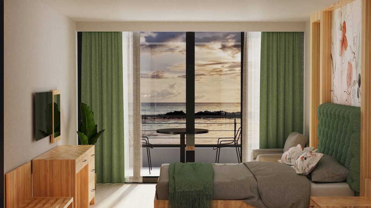 Suite-Zimmer mit Meerblick und Balkon im Sunrise Queen Luxury Hotel.