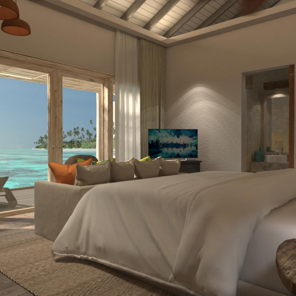 Schlafzimmer mit Meerblick im Hotel You & Me Maldives