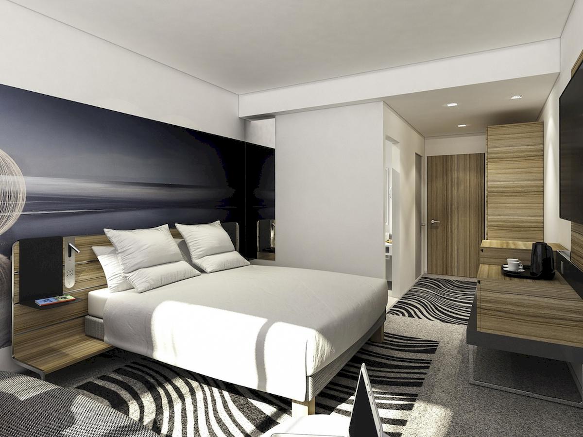 Schlafzimmerdesign im Novotel London Canary Wharf mit moderner Einrichtung.