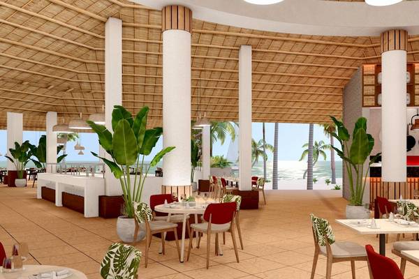 Innenbereich des Sunscape Dominicus La Romana Restaurants mit Blick auf das Meer.