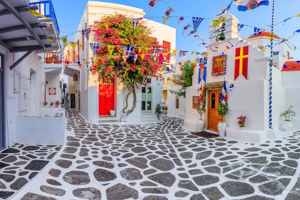 Eine Gasse in Mykonos-Stadt