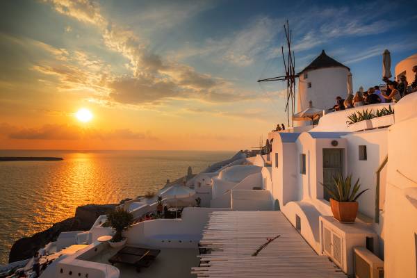 Der Sonnenuntergang auf Santorini in Griechenland