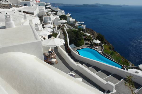 Hotel-Ausblick auf Santorini