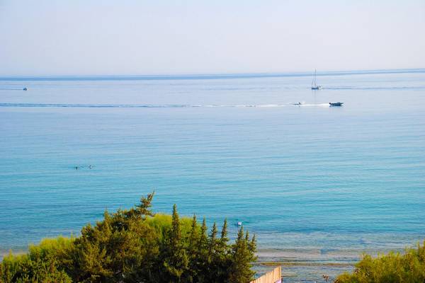 Aussicht auf das Meer vom Albatros Spa & Resort Hotel mit Booten und Schwimmern.
