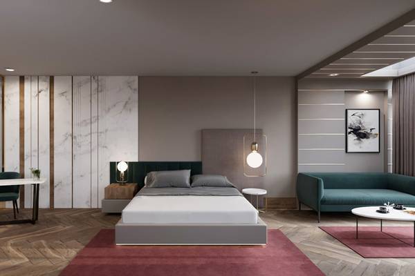 Innenansicht eines Schlafzimmers im Sherwood Exclusive Lara Hotel mit modernem Design und luxuriöser Einrichtung.