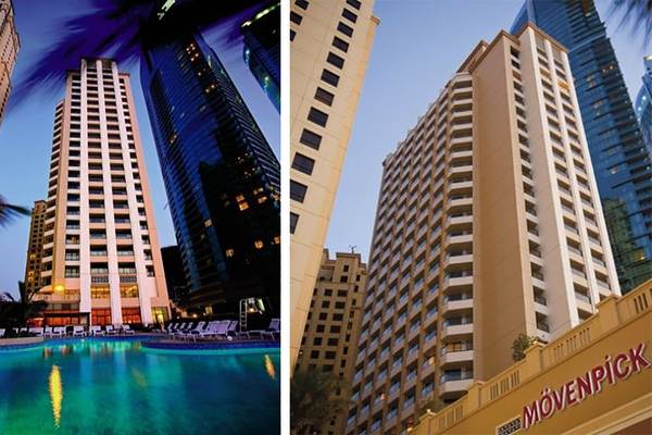 Mövenpick Hotel Jumeirah Beach mit Pool im Vordergrund und Hotel im Hintergrund