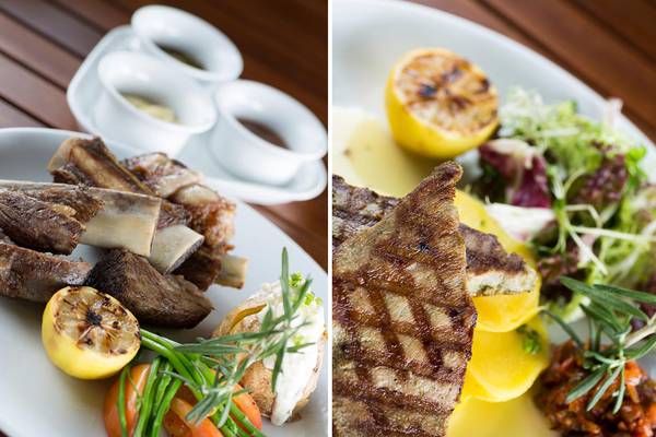 Grillgericht mit Gemüse und Kartoffelbrei im Hotel Kuramathi Maldives