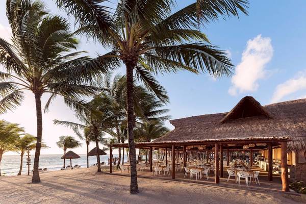 Außenbereich des Grand Palladium White Sand Resort & Spa mit Palmen und Strand