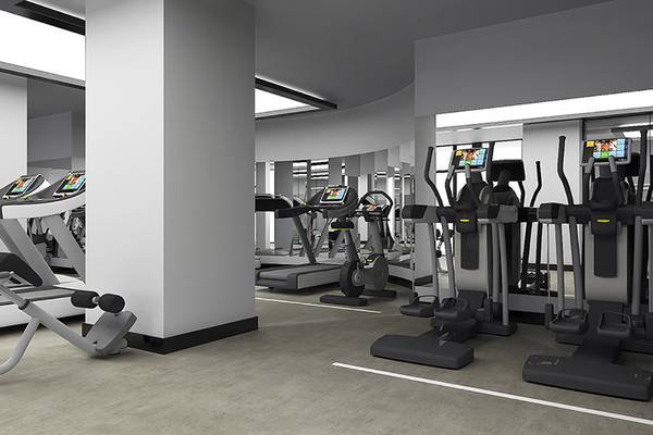 Fitnessstudio im Rixos Premium Seagate mit moderner Ausstattung und Laufbändern.
