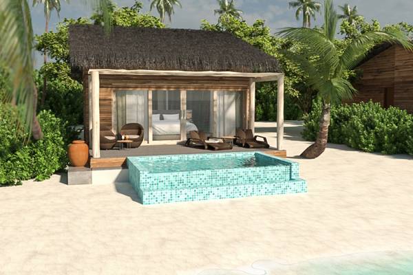 Render einer Strandvilla mit Pool bei You & Me Maldives