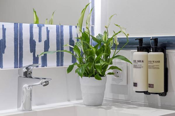 Badezimmer im H10 Blue Mar Boutique Hotel mit einer Pflanze und Seife an der Wand