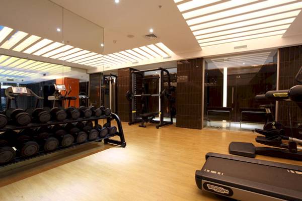 Fitness-Center im Victory Hotel & Spa Istanbul mit Laufband, Hantelbank und anderen Geräten.