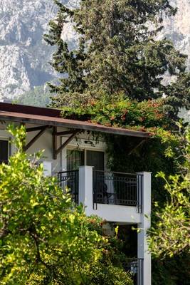 Sherwood Exclusive Balkon mit Blick auf die Berge und Pflanzen