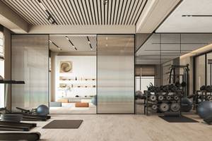 Innenraum des Fitnesscenters im Jaz Elite Amara Hotel mit modernen Geräten und einer offenen Fläche