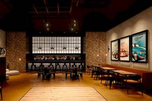 Innenansicht der Bar im Sunscape Dominicus La Romana Hotel mit klassischen Autos an der Wand