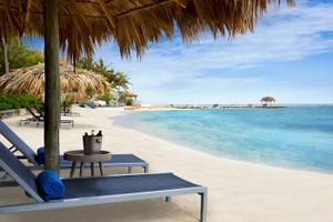 Strand mit Liegestühlen und Palmen am Sunscape Dominicus La Romana Hotel