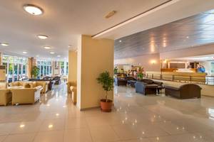 Hotellobby mit Sofas und Pflanze im Akti Beach Club