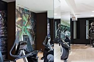 Fitnesscenter im Aqua Blu Boutique Hotel & Spa mit modernen Trainingsgeräten und Spiegelwänden.