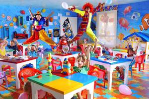 Pickalbatros Alf Leila Wa Leila Resort Kinderzimmer mit Clowns und bunten Tischen