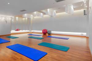 Yoga-Raum im Elysium Resort & Spa mit blauen und grünen Yoga-Matten und Fitness-Bällen.