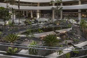 Innengarten des Melia Salinas Hotels mit Wasserfall und Pflanzen