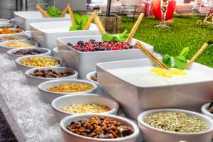 Frühstücksbuffet im H10 Conquistador Hotel mit verschiedenen Gerichten auf Eis