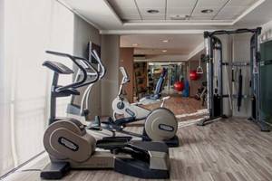 Fitnessraum im AX The Victoria Hotel mit Laufbändern, Rudergeräten und Hanteln.