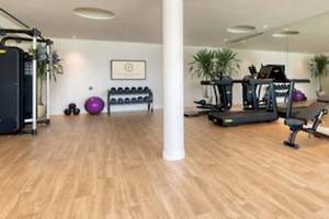 Fitnessraum im Domes Aulus Zante Hotel mit diversen Trainingsgeräten und Pflanzen.
