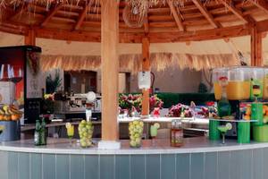 Cocktailbar des Lemon & Soul Garden Makadi Hotels unter einem runden Strohdach.